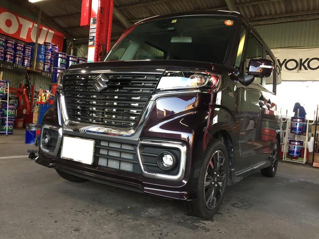 ・スズキ スペーシアカスタム「車検・タイヤ交換・エンジンオイル交換・ワコーズ スーパーフォアビークルシナジー添加 等」させて頂きました。